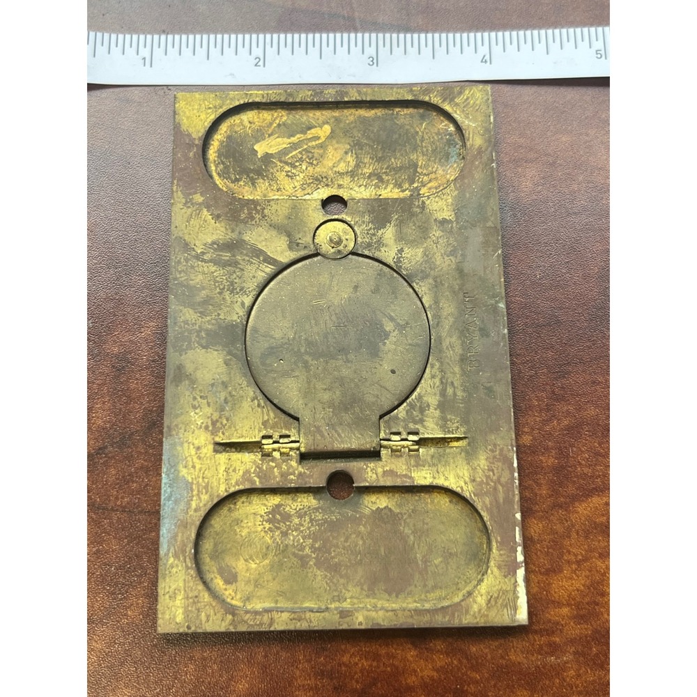 Vintage Brass Bryant Outlet Cover Plate Flip Lid Industrial‎ Mid-Century Patina